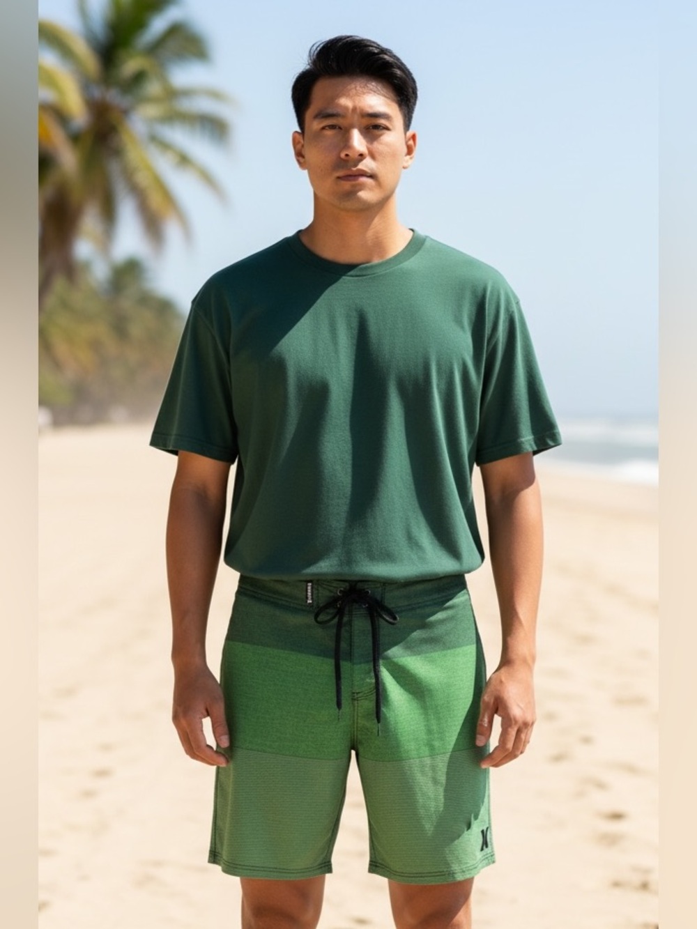 Hurley Men's 31 Hybrid Board Shorts Green Inseam 10.25' Lightweight Lace Up